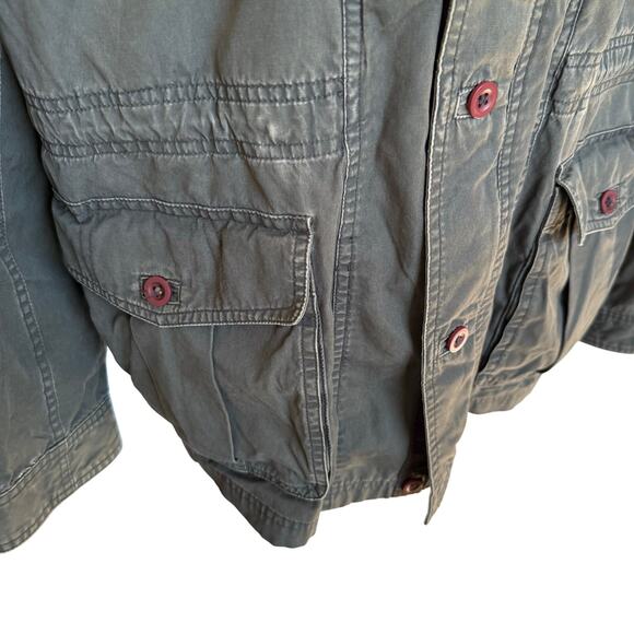 L.L.Bean Jacket Men's Medium Army Green Washed Cotton Cargo Utility Barn Coat - Picture 5 of 9